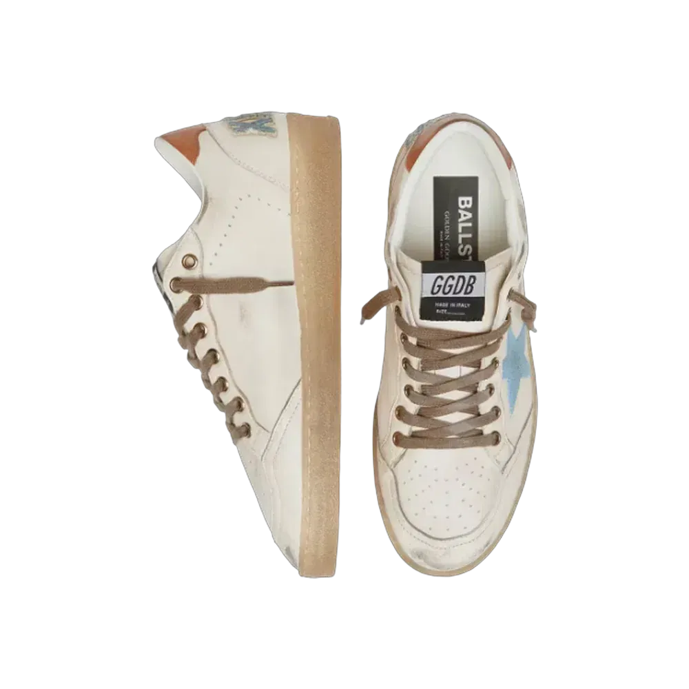 Golden Goose Ball Star LTD In White Leather With Light Blue Embroidered Star