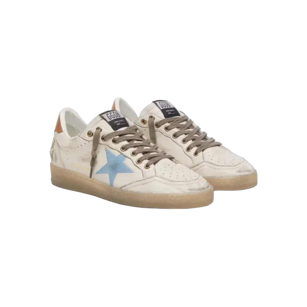 Golden Goose Ball Star LTD In White Leather With Light Blue Embroidered Star