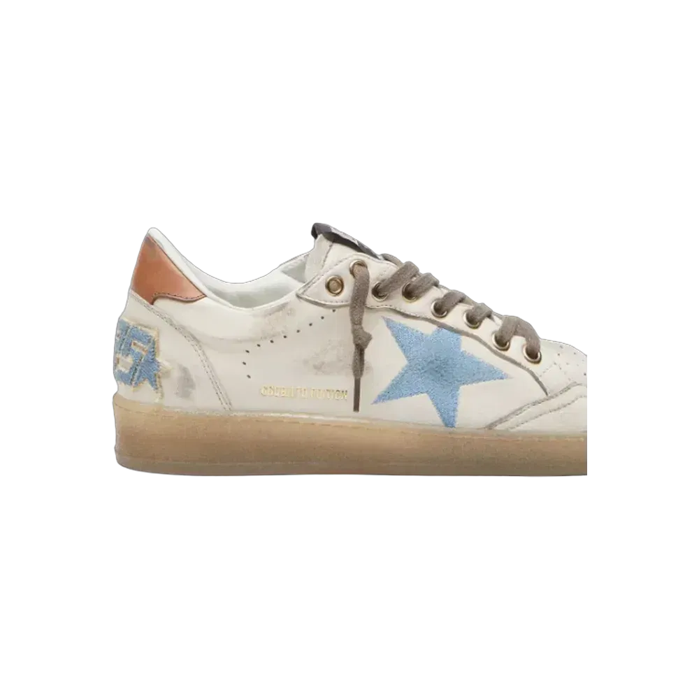 Golden Goose Ball Star LTD In White Leather With Light Blue Embroidered Star