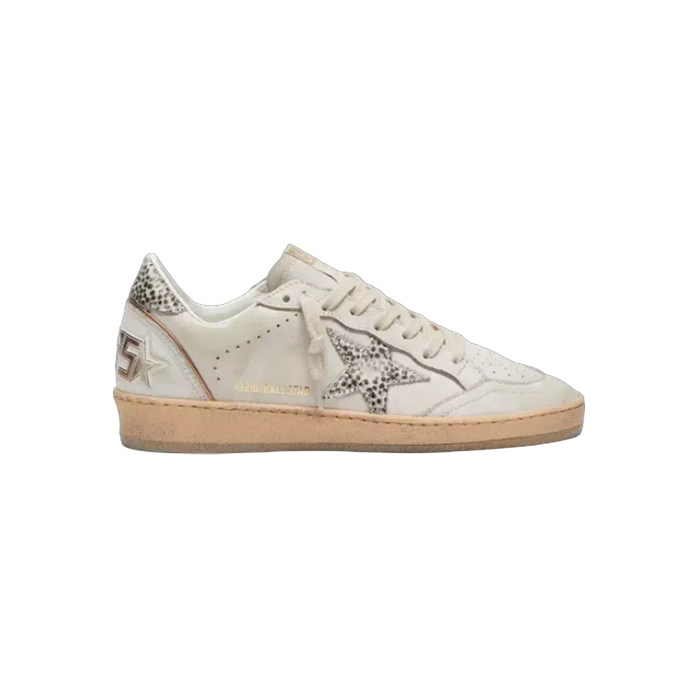 Golden Goose Ball Star In White Leather With Animal-Print Pony Skin Star