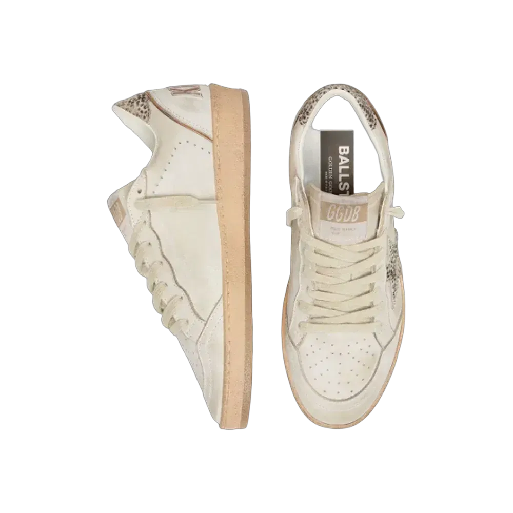 Golden Goose Ball Star In White Leather With Animal-Print Pony Skin Star
