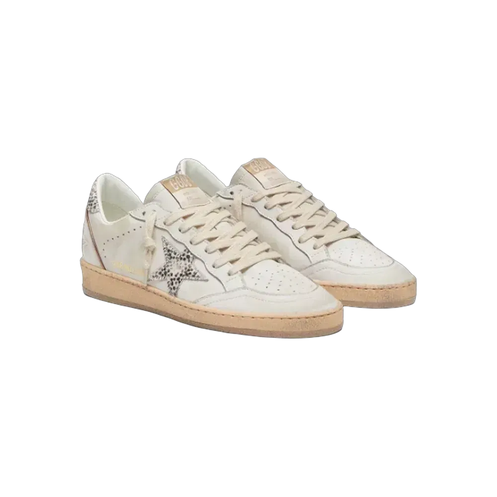 Golden Goose Ball Star In White Leather With Animal-Print Pony Skin Star