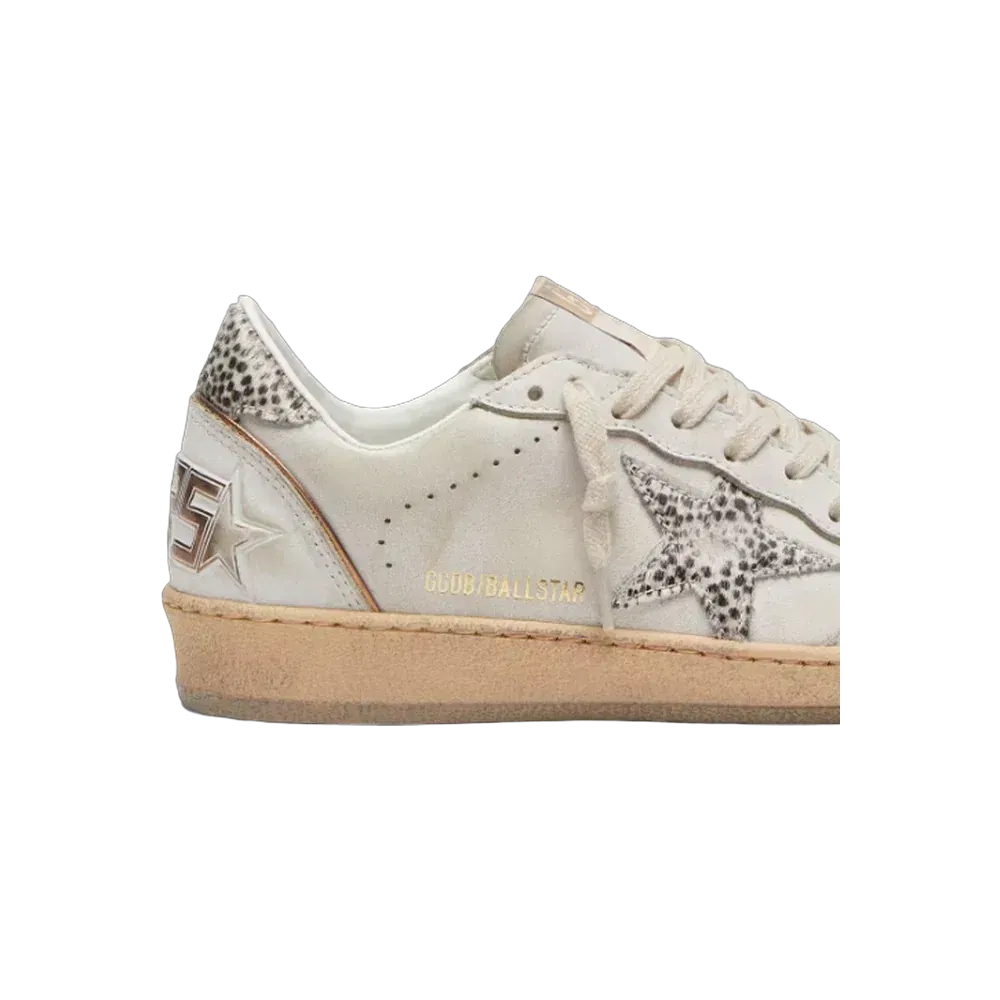 Golden Goose Ball Star In White Leather With Animal-Print Pony Skin Star