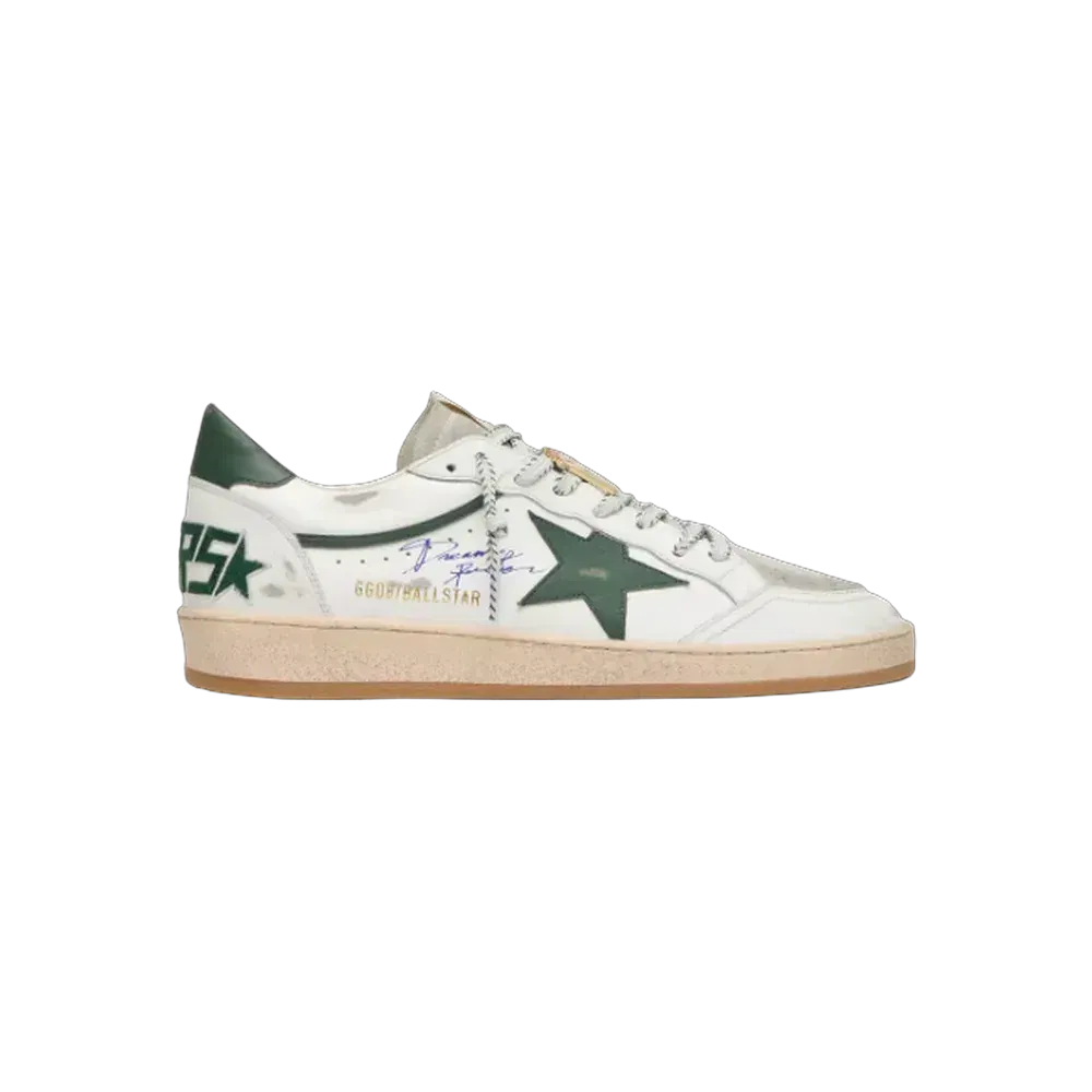 Golden Goose Ball Star LTD In White Leather With Green Star And Skins
