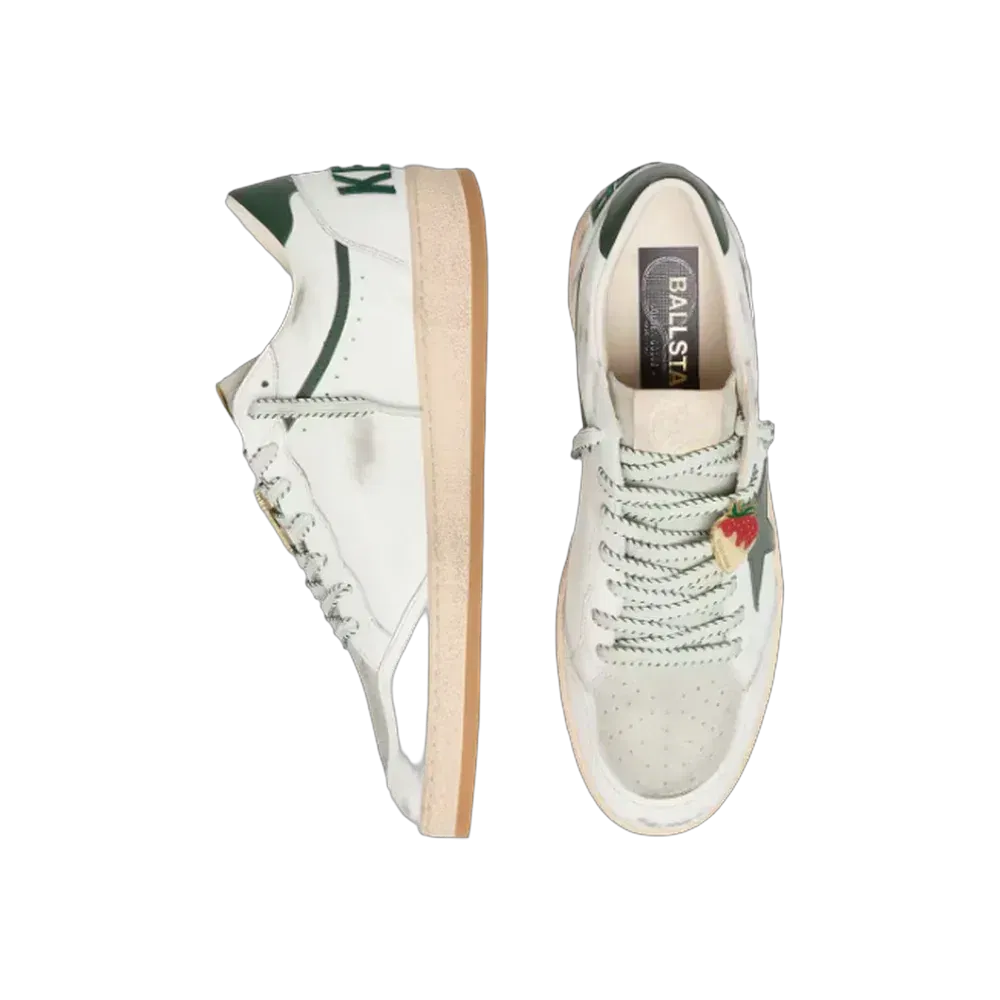 Golden Goose Ball Star LTD In White Leather With Green Star And Skins