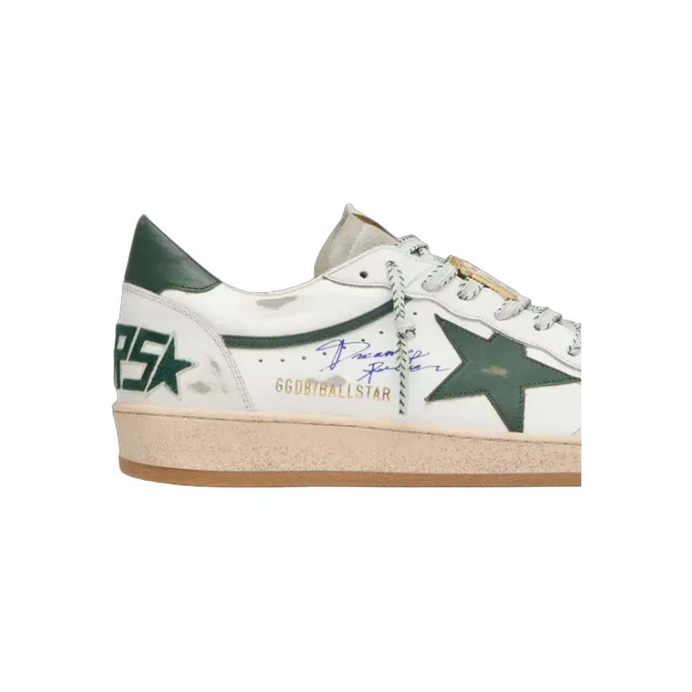 Golden Goose Ball Star LTD In White Leather With Green Star And Skins