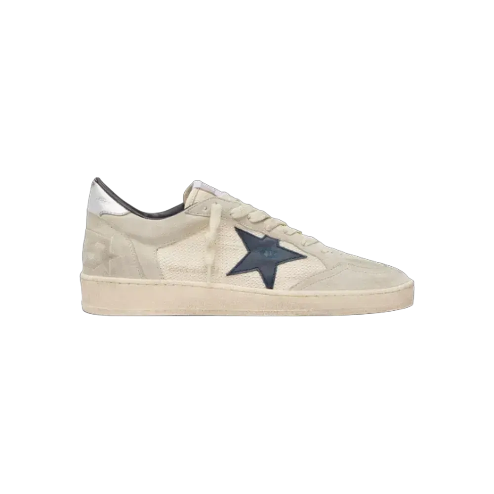 Golden Goose Ball Star LTD In Gray Suede With Blue Star And Cream-Colored Crochet