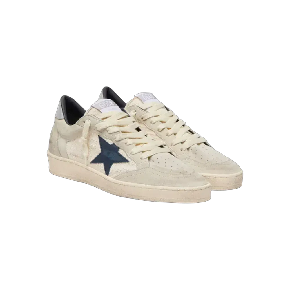 Golden Goose Ball Star LTD In Gray Suede With Blue Star And Cream-Colored Crochet