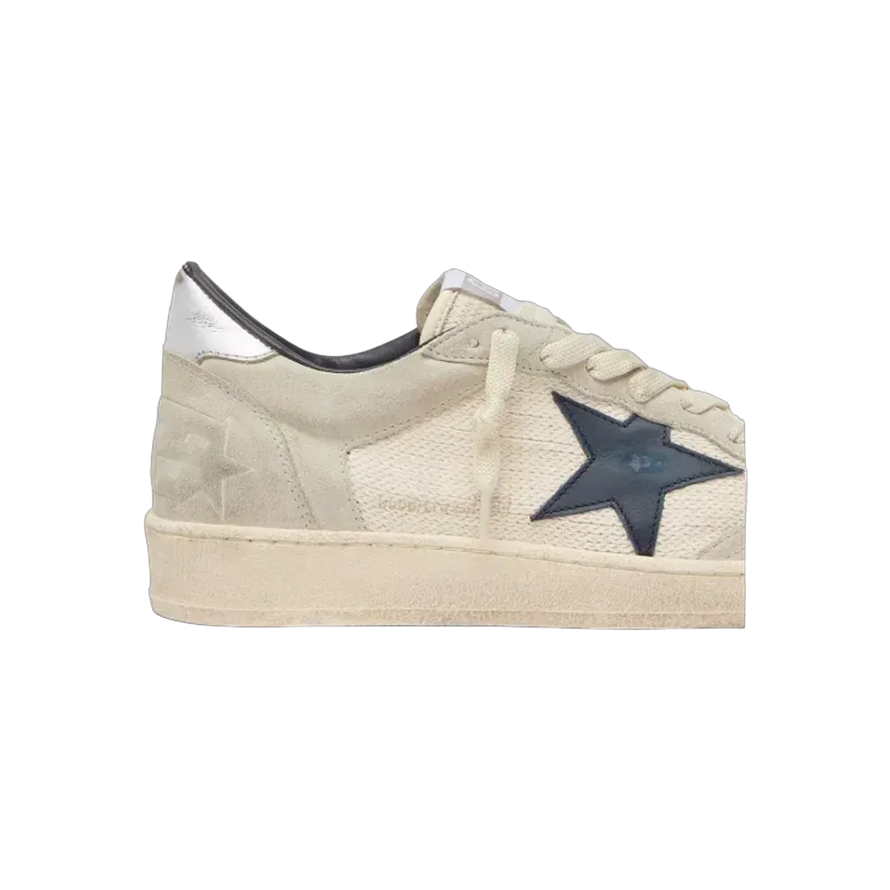 Golden Goose Ball Star LTD In Gray Suede With Blue Star And Cream-Colored Crochet