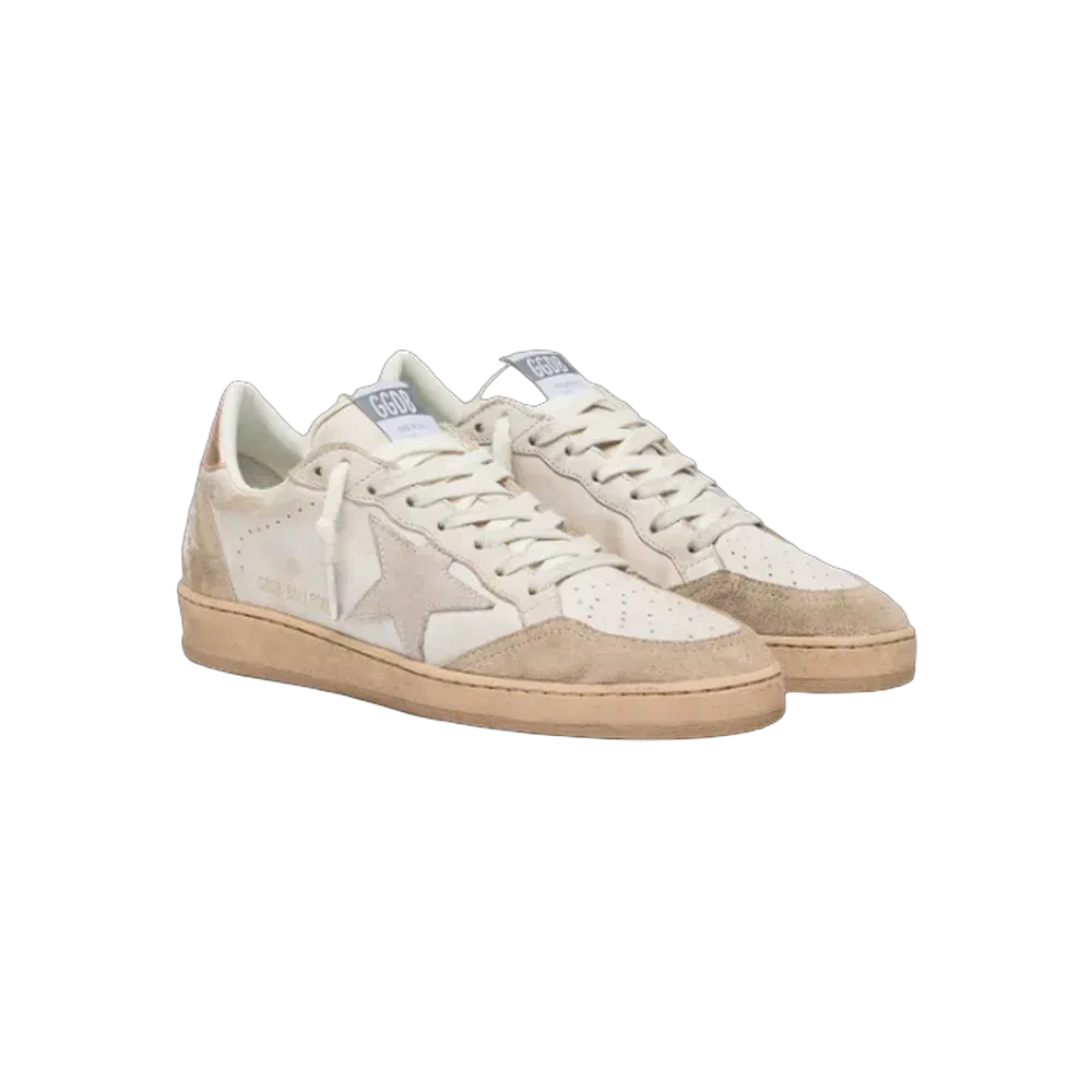 Golden Goose Ball Star With Pink Suede Star And Silver Glitter Edges And Rose Gold Heel Tab