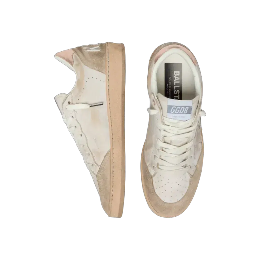Golden Goose Ball Star With Pink Suede Star And Silver Glitter Edges And Rose Gold Heel Tab