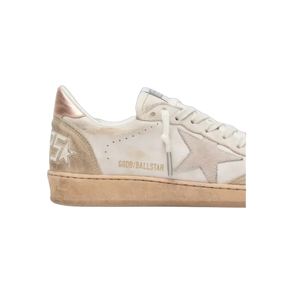 Golden Goose Ball Star With Pink Suede Star And Silver Glitter Edges And Rose Gold Heel Tab