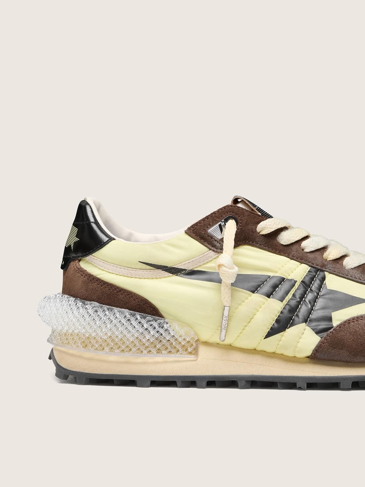 Golden Goose Mens Marathon In Lime-Green Nylon With Black Star And Brown Suede Inserts Mens