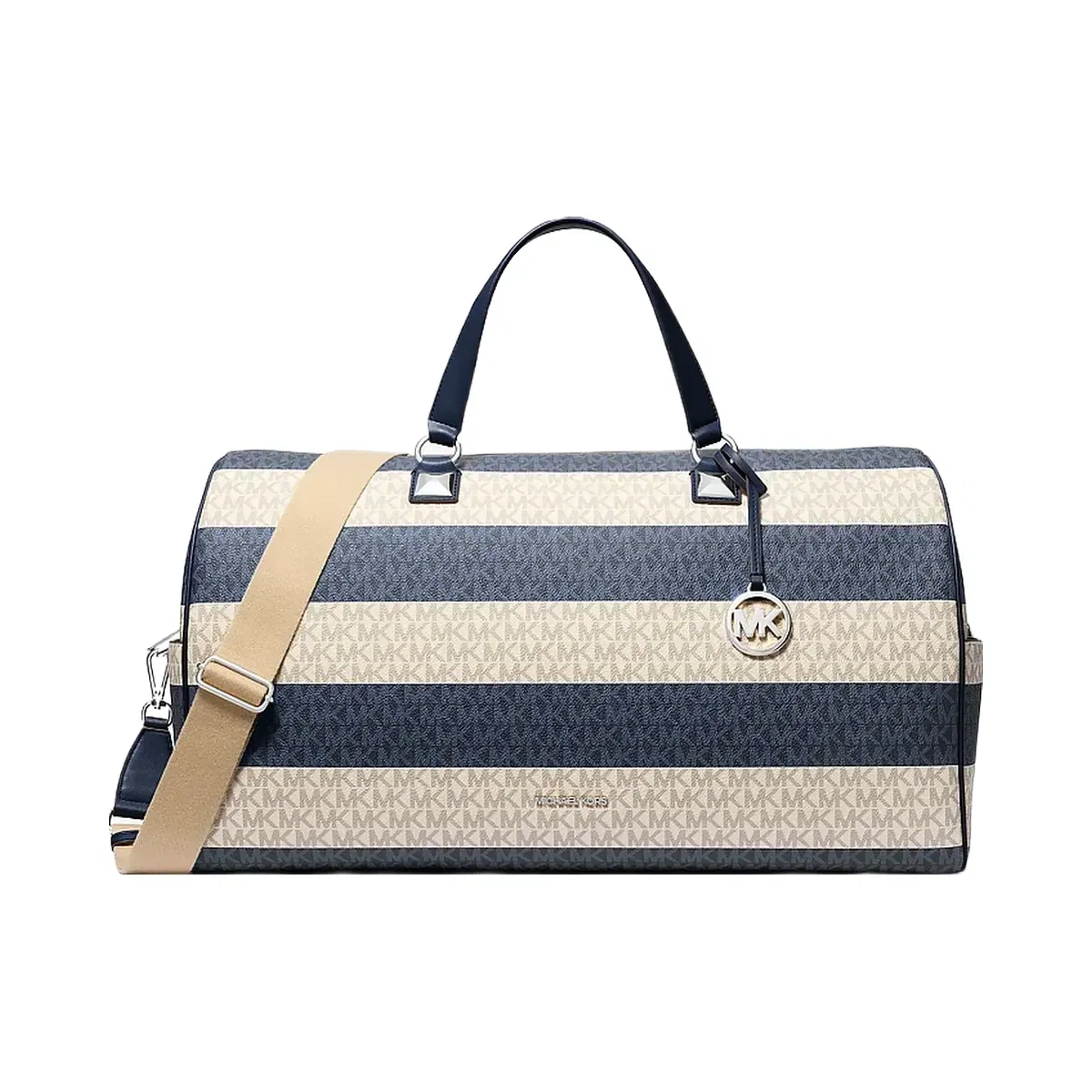 Michael Kors Grayson Extra-Large Striped Signature Logo Weekender Bag Navy