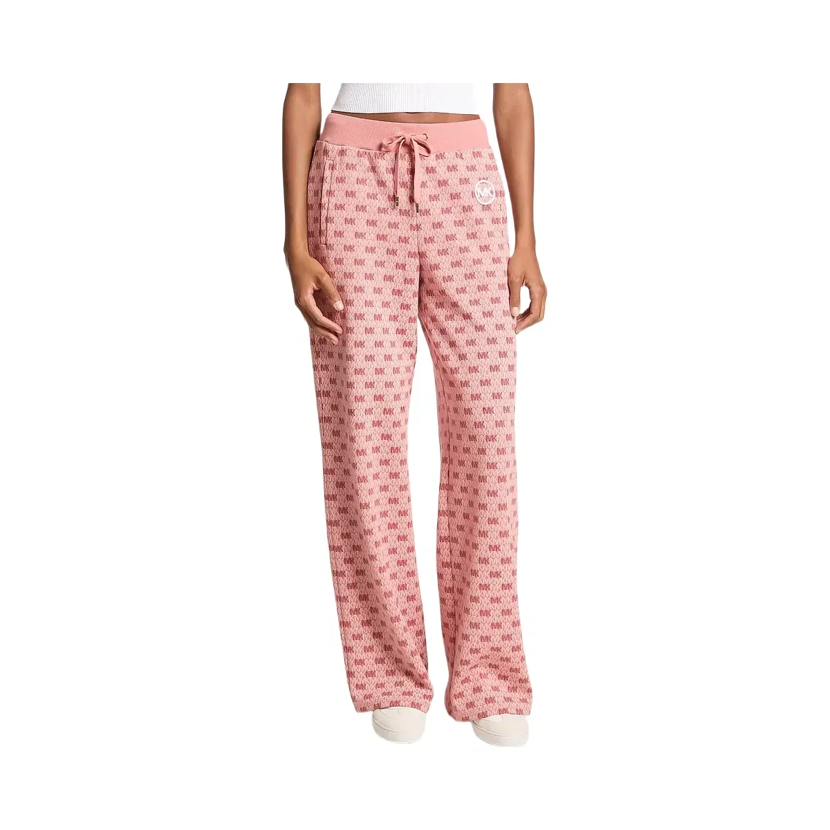 Michael Kors Logo Cotton Blend Knit Wide-Leg Pants Sunset Rose