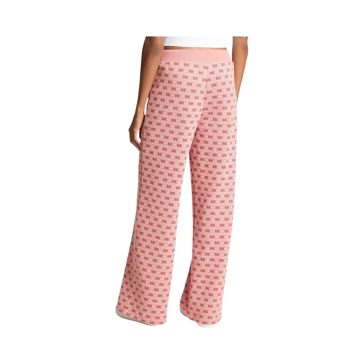 Michael Kors Logo Cotton Blend Knit Wide-Leg Pants Sunset Rose