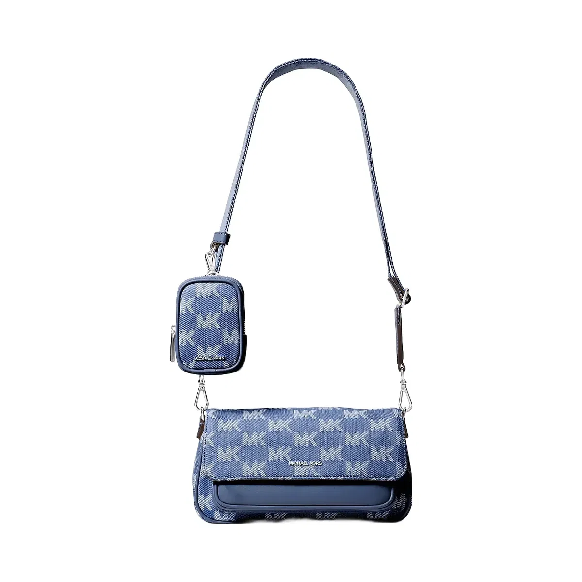Michael Kors Jet Set Travel Small Logo Jacquard Denim Crossbody Bag With Pouch Denim