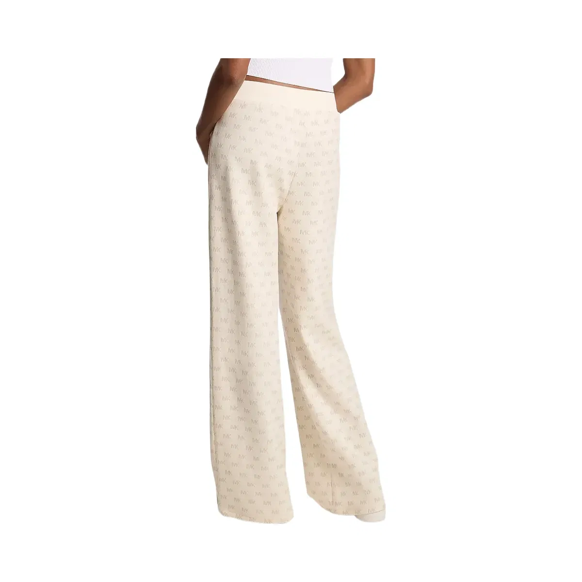 Michael Kors Logo Cotton Blend Knit Wide-Leg Pants Bone