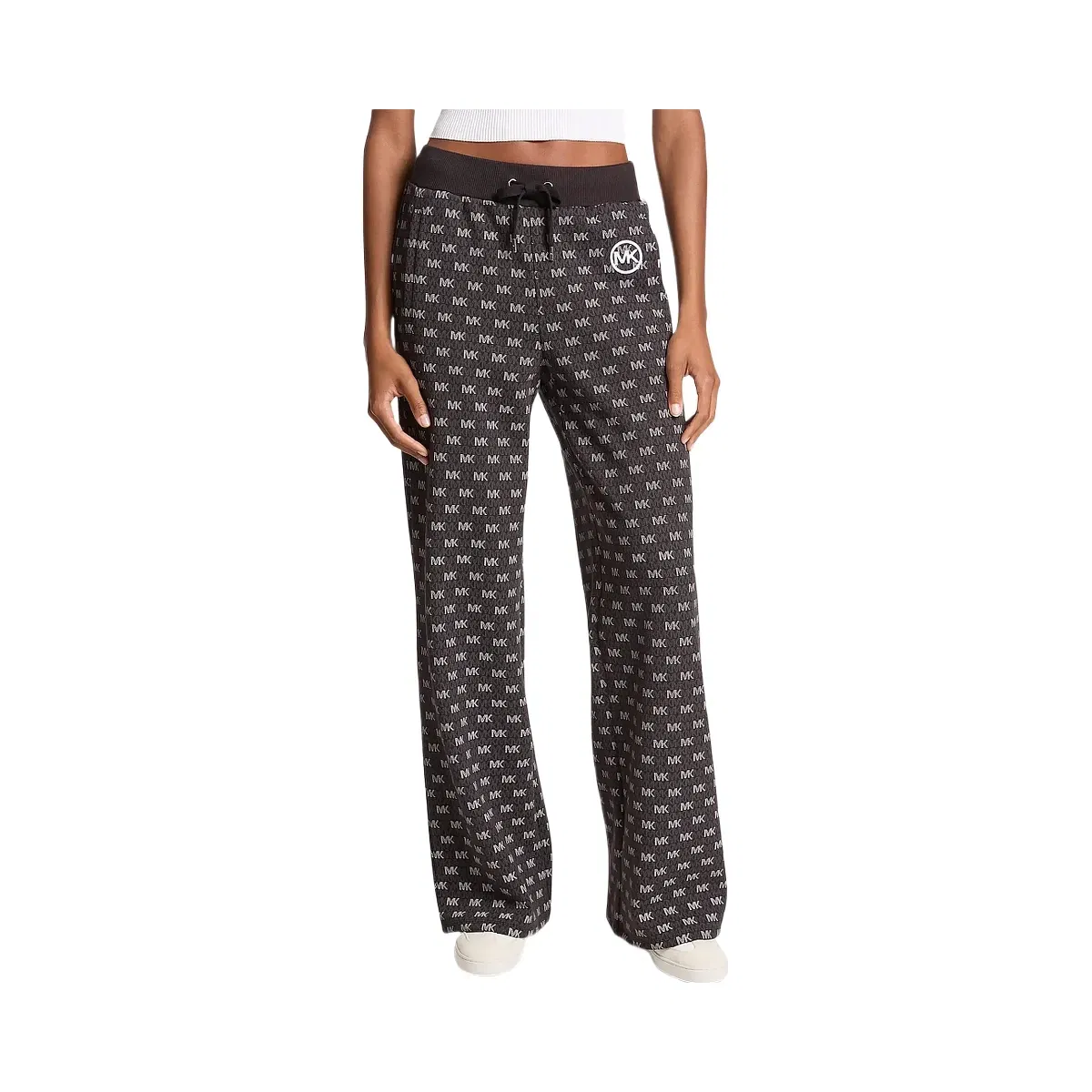 Michael Kors Logo Cotton Blend Knit Wide-Leg Pants Black