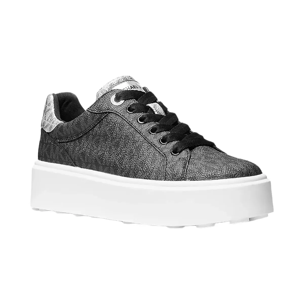 Michael Kors Romey Metallic Two-Tone Signature Logo Platform Sneaker Black