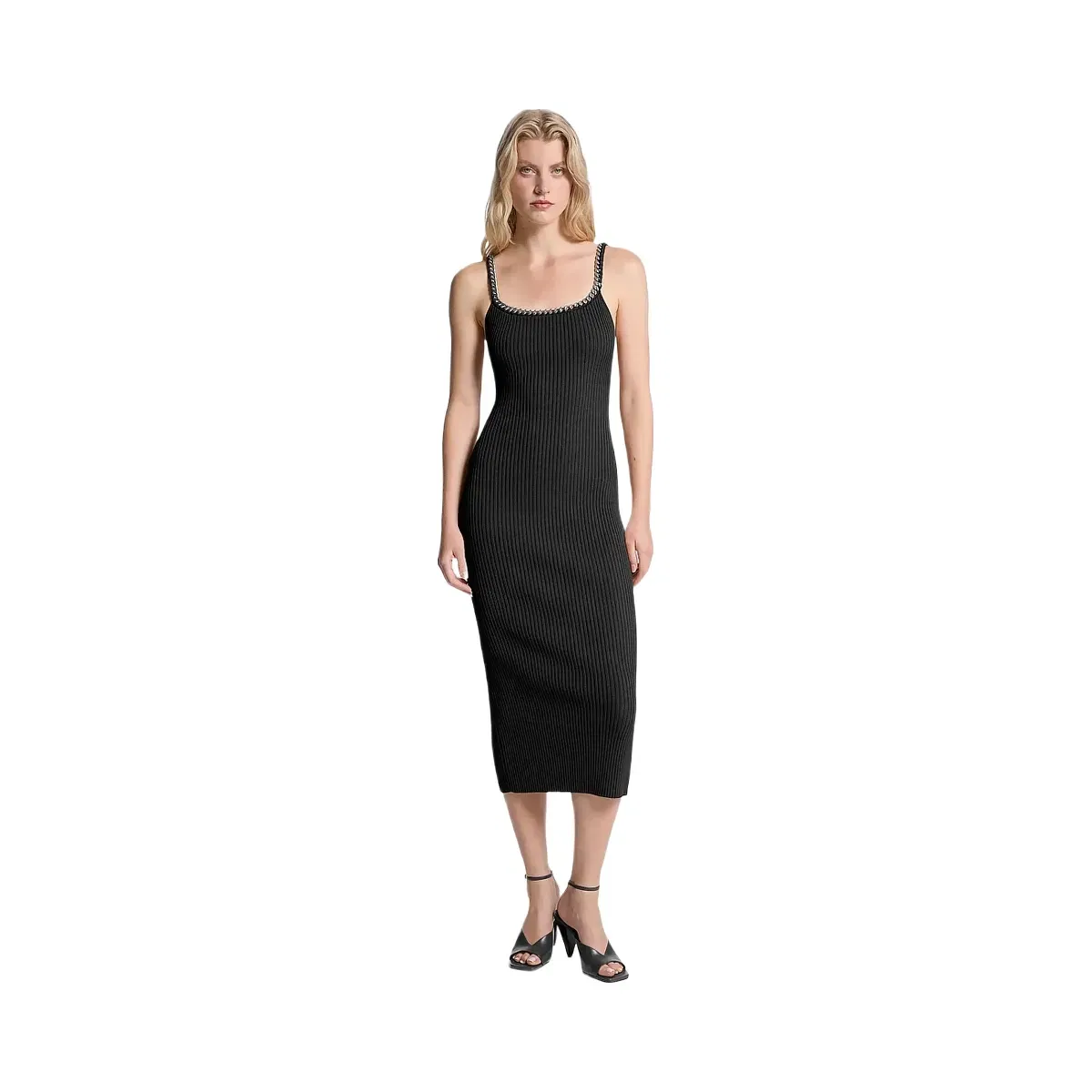 Michael Kors Chain Ribbed Stretch Knit Midi Dress Black
