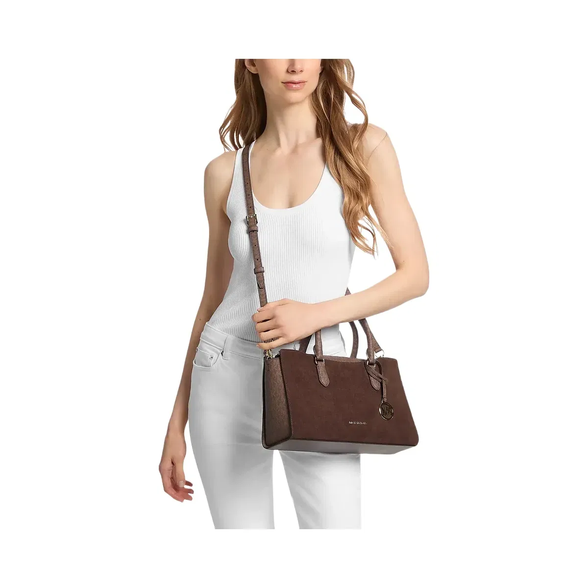 Michael Kors Arden Medium Signature Logo Top-Zip Satchel Nutmeg
