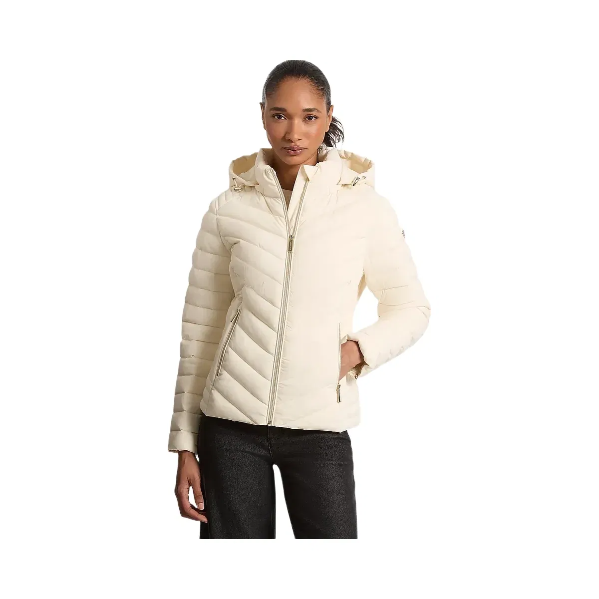 Michael Kors Chevron Quilted Jacket Bone