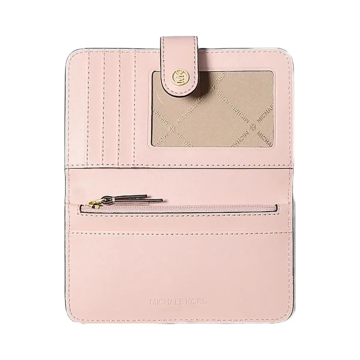 Michael Kors Jet Set Travel Medium Pebbled Leather Billfold Wallet Powder Blush