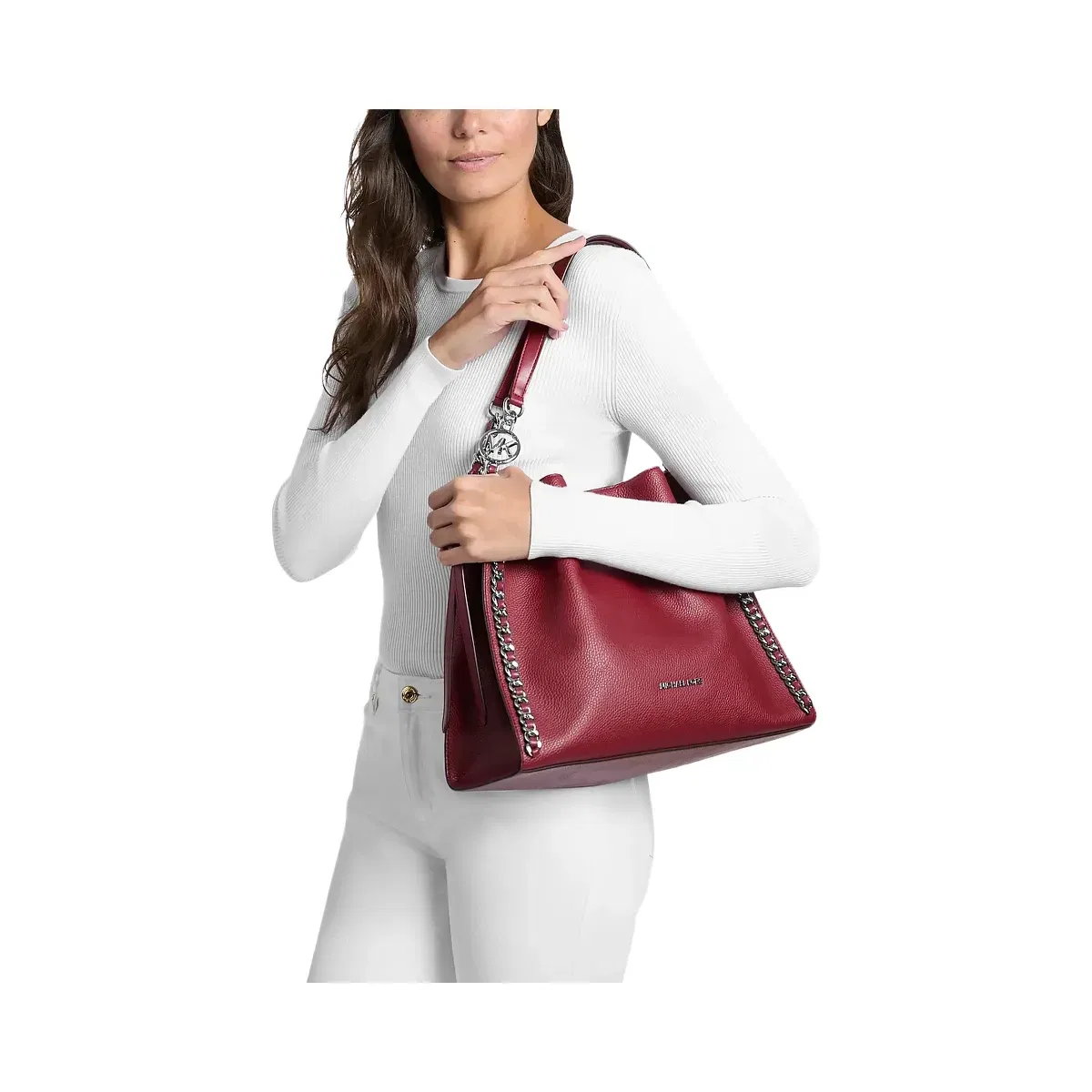 Michael Kors Mina Large Chain Shoulder Bag Maroon