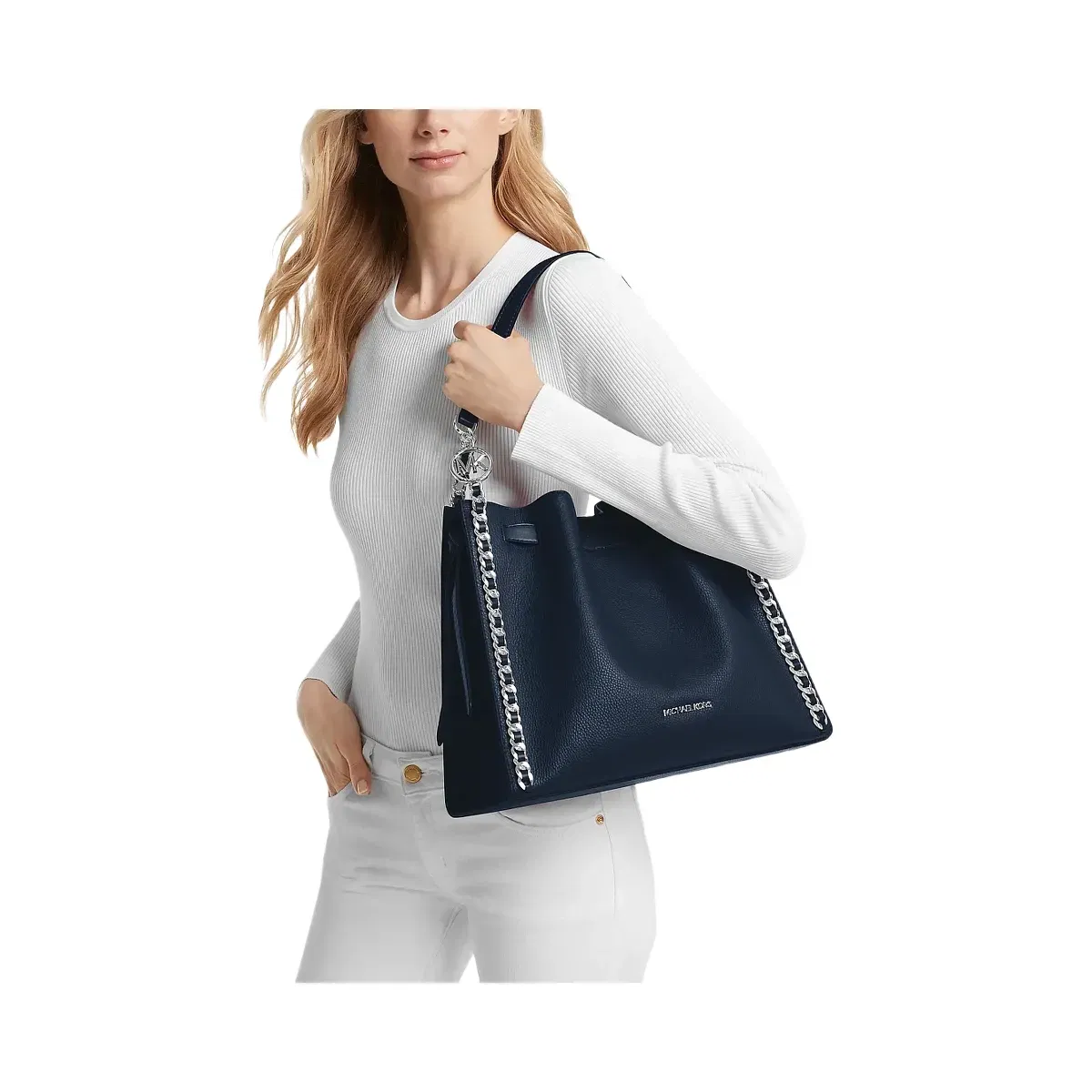 Michael Kors Mina Large Chain Shoulder Bag Navy