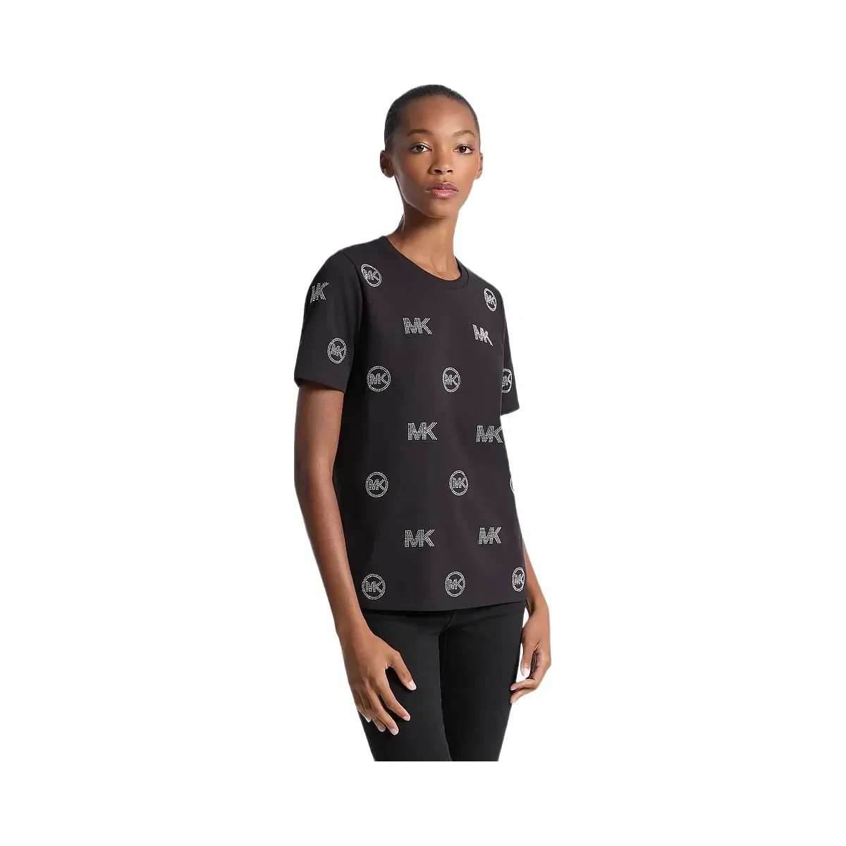 Michael Kors Embellished Logo Cotton T-Shirt Black