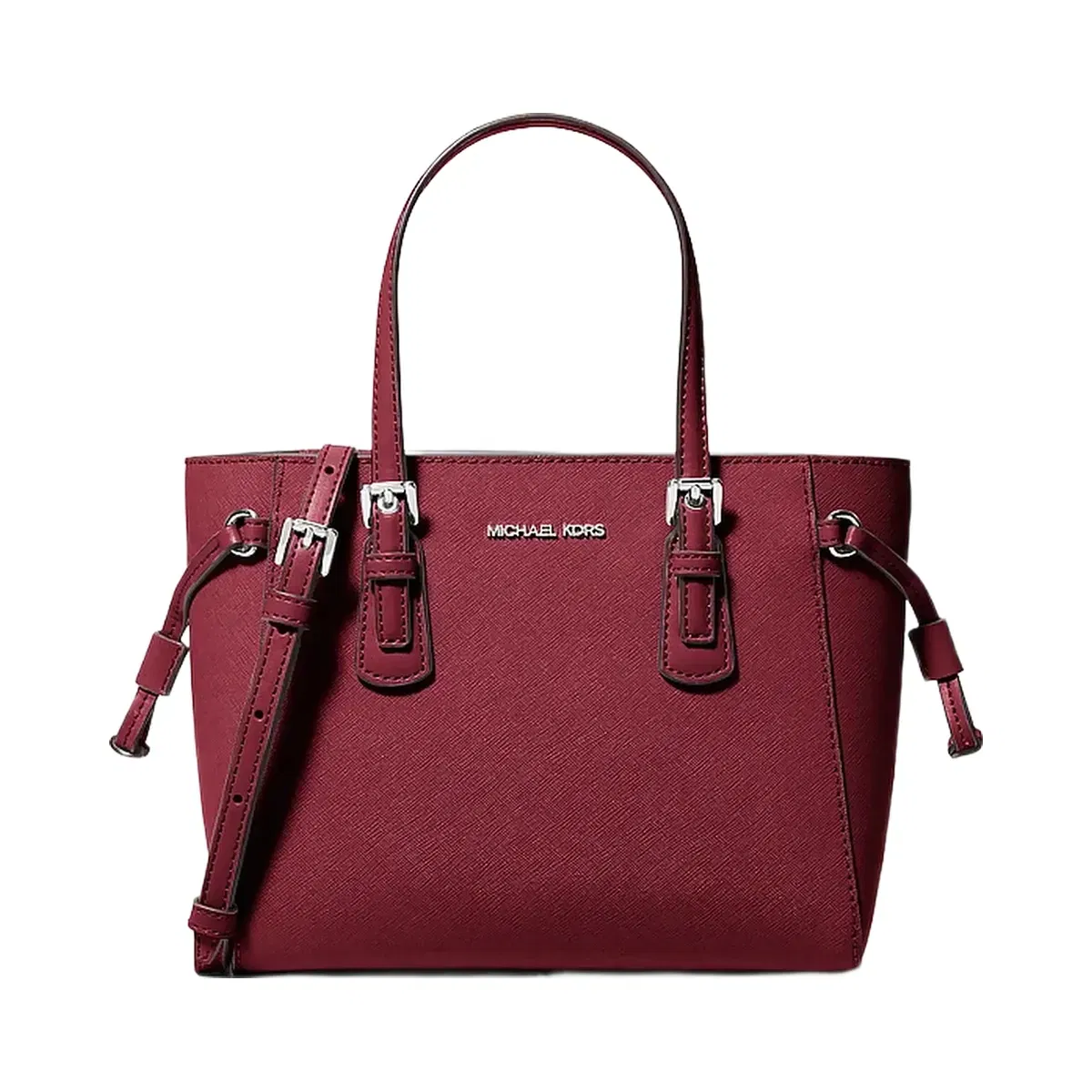 Michael Kors Voyager Extra-Small Pebbled Leather Convertible Crossbody Bag Maroon