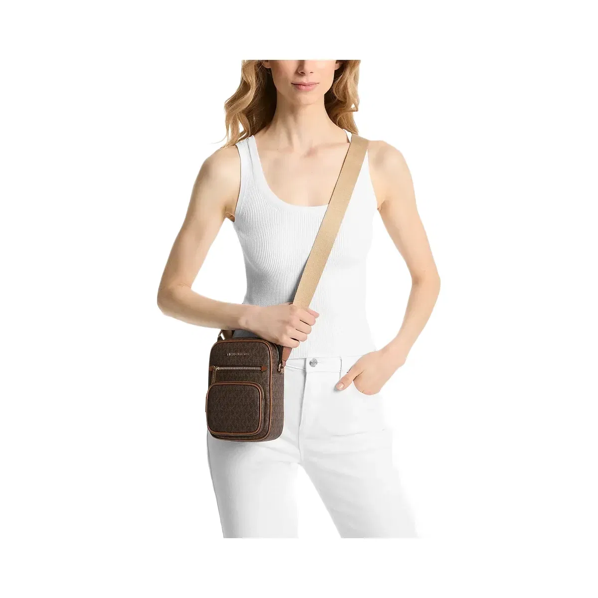 Michael Kors Jet Set Medium Signature Logo Crossbody Bag Brown