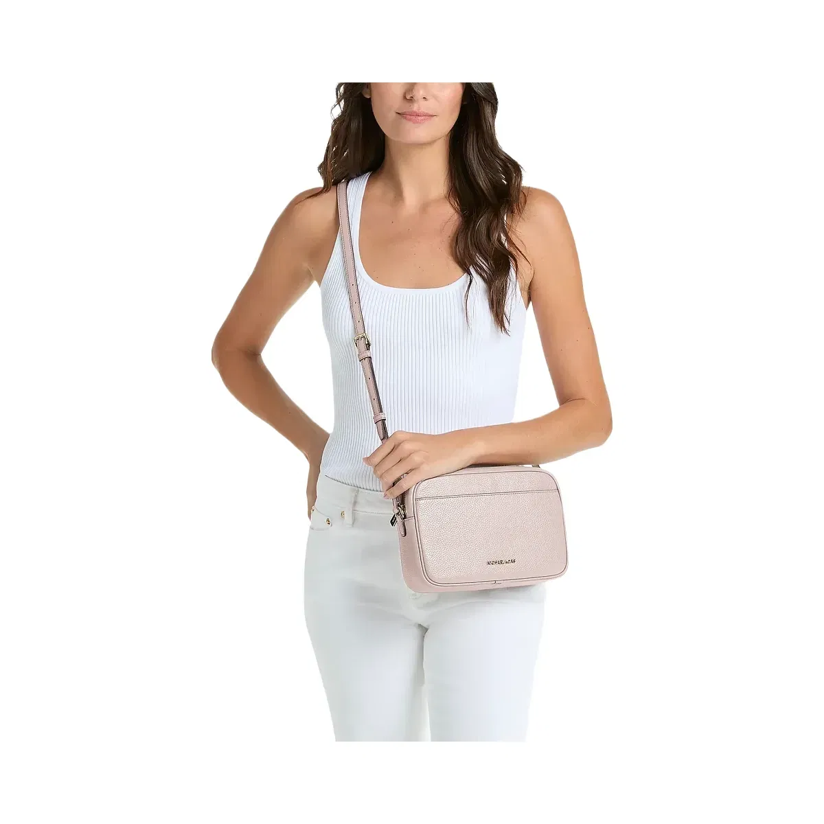 Michael Kors Jet Set Large Pebbled Leather Camera Crossbody Bag Powder Blush