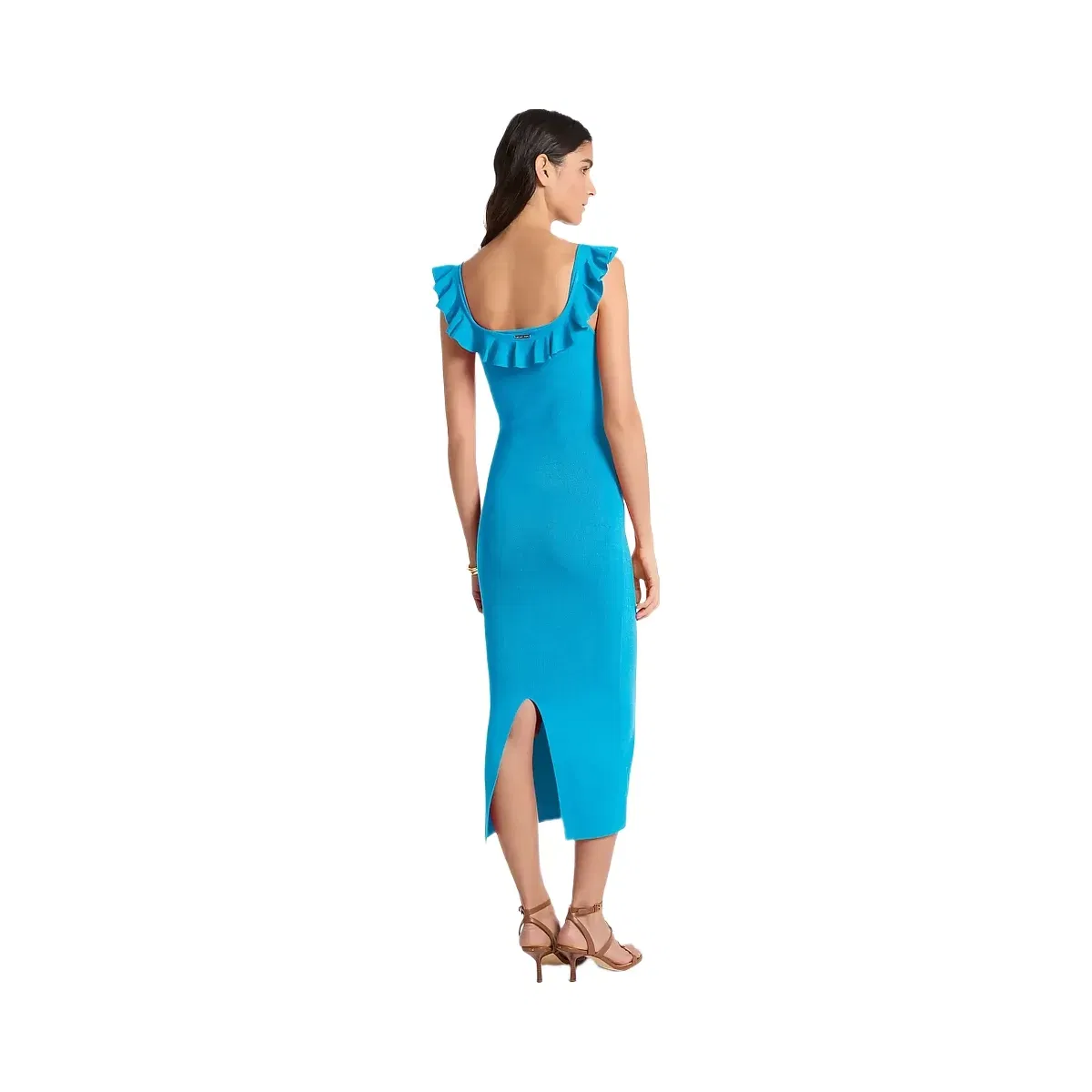 Michael Kors Ruffled Stretch Viscose Midi Dress Milos Blue