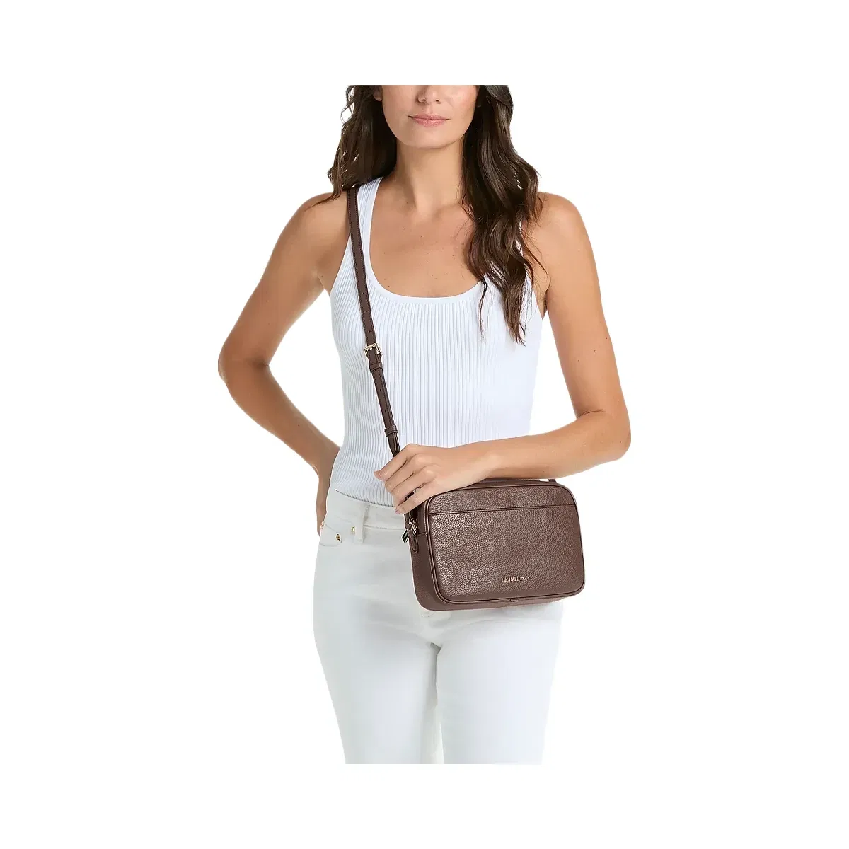 Michael Kors Jet Set Large Pebbled Leather Camera Crossbody Bag Nutmeg