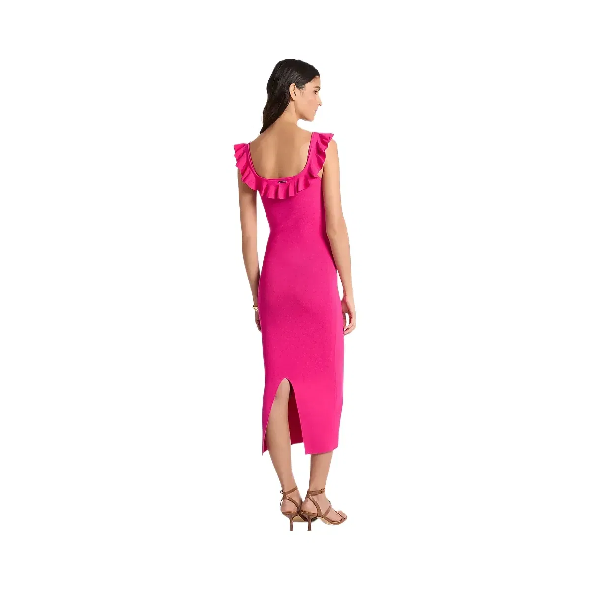 Michael Kors Ruffled Stretch Viscose Midi Dress Raspberry