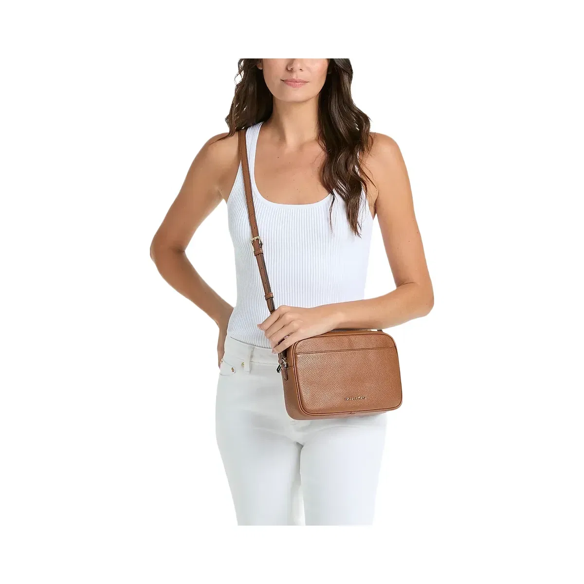 Michael Kors Jet Set Large Pebbled Leather Camera Crossbody Bag Luggage