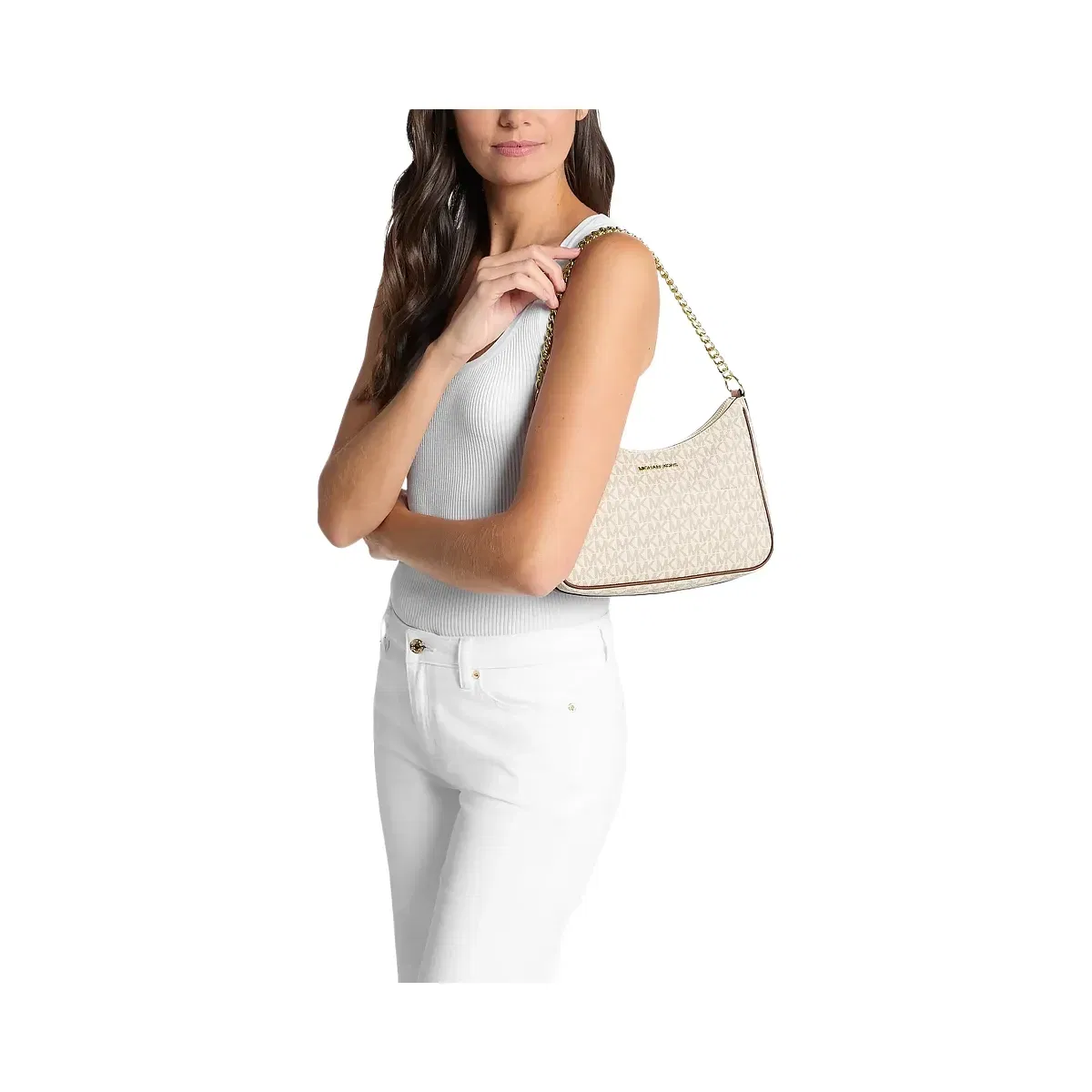 Michael Kors Jet Set Travel Large Signature Logo Convertible Crossbody Bag Vanilla