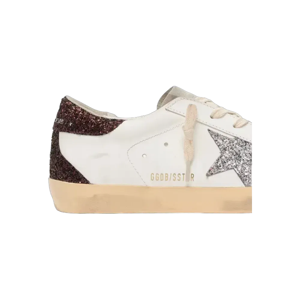 Golden Goose Super-Star With Silver Glitter Star And Brown Glitter Heel Tab