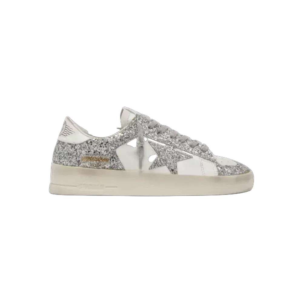 Golden Goose Stardan In White Leather And Glitter