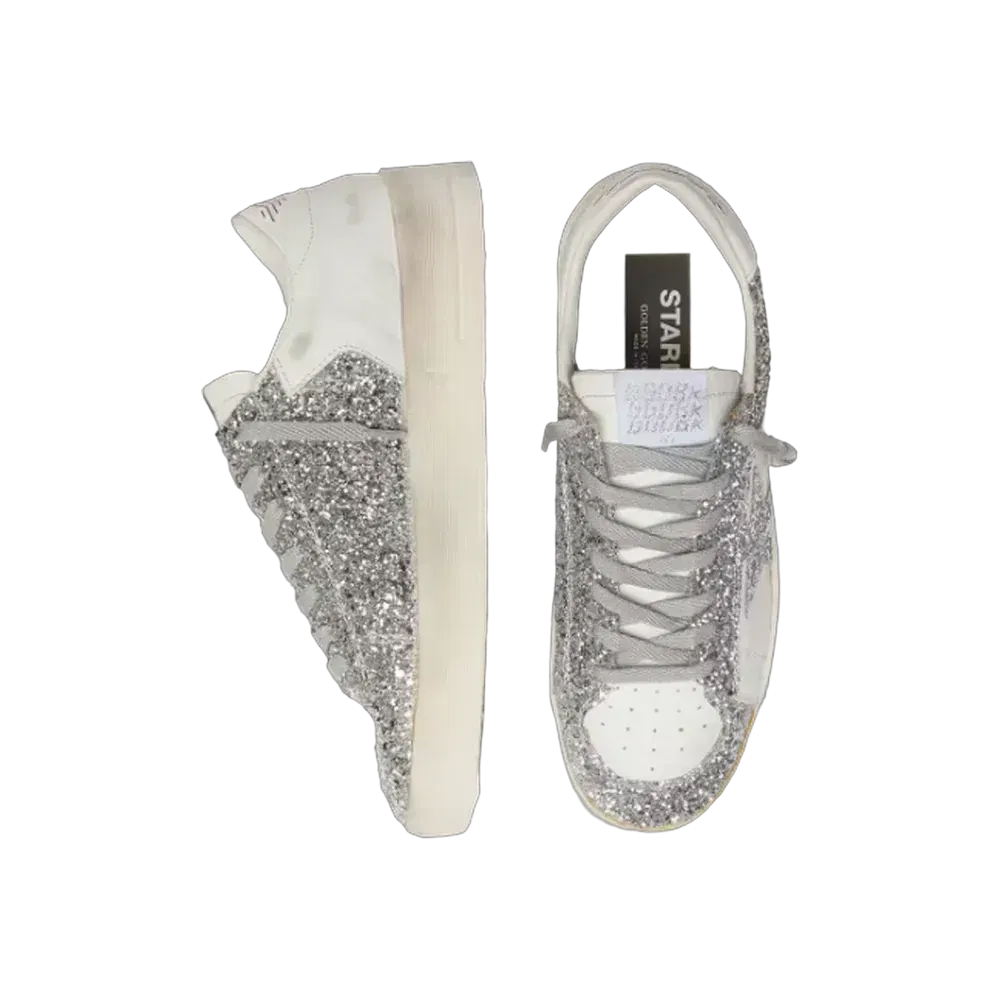 Golden Goose Stardan In White Leather And Glitter