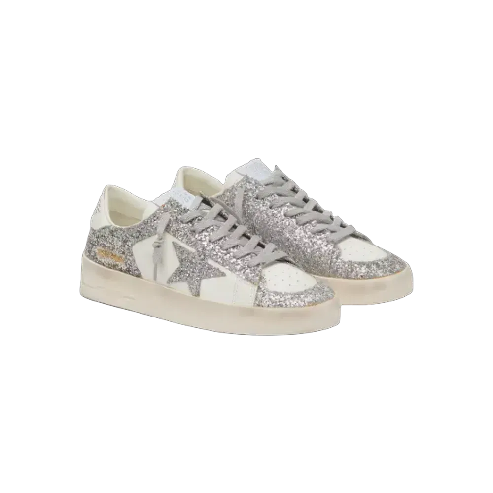 Golden Goose Stardan In White Leather And Glitter