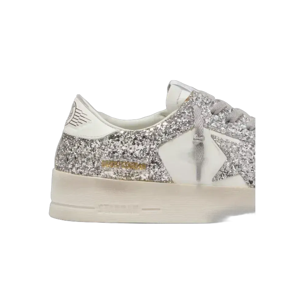 Golden Goose Stardan In White Leather And Glitter