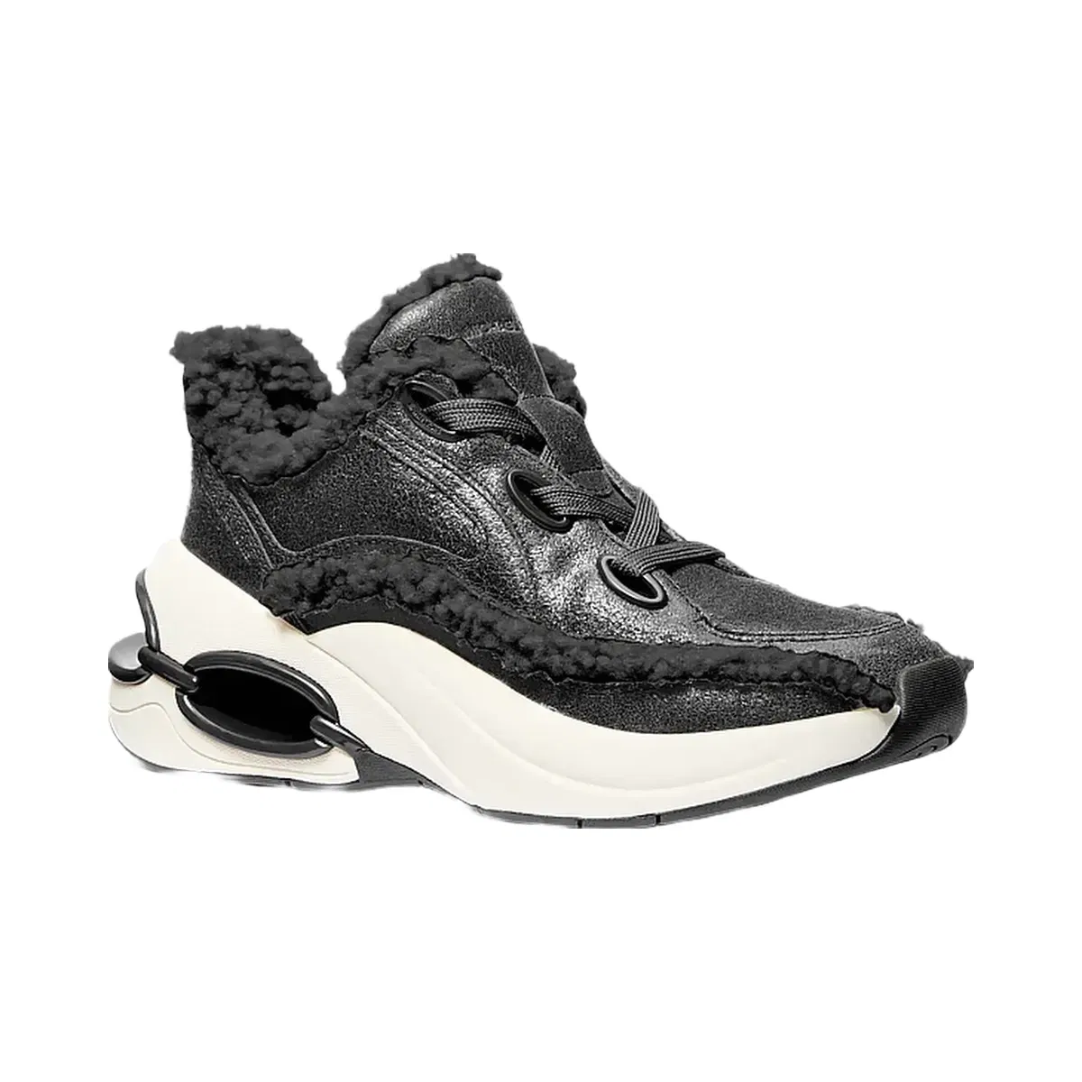 Michael Kors Toni Distressed Leather and Sherpa Trainer Black