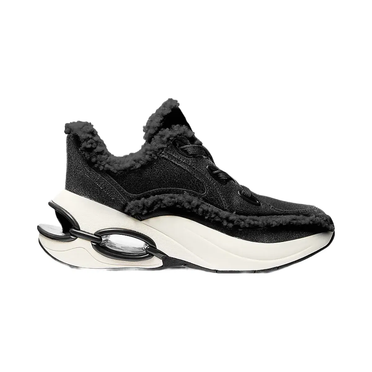 Michael Kors Toni Distressed Leather and Sherpa Trainer Black
