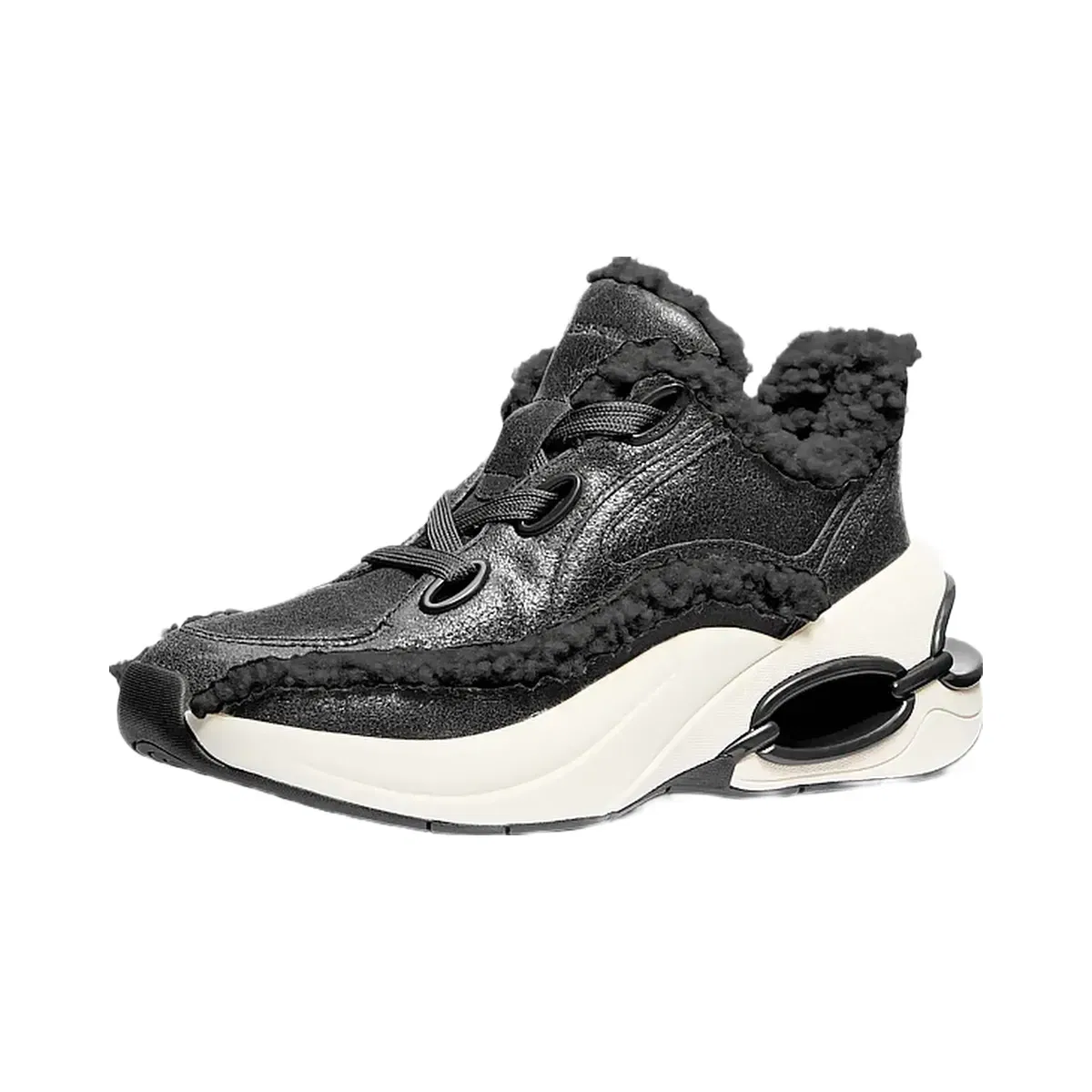 Michael Kors Toni Distressed Leather and Sherpa Trainer Black