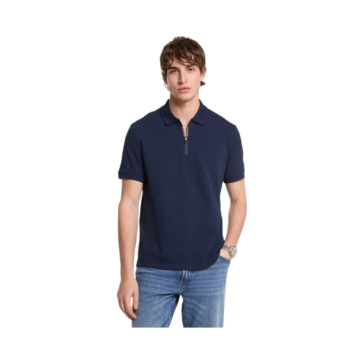Michael Kors Cotton Zip-Up Polo Shirt Midnight