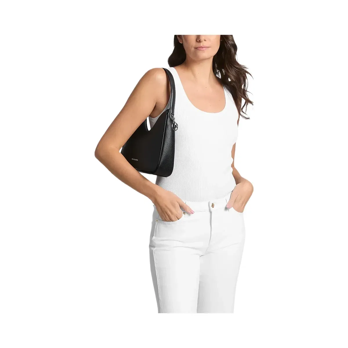 Michael Kors Nayla Small Pebbled Leather Hobo Shoulder Bag Black