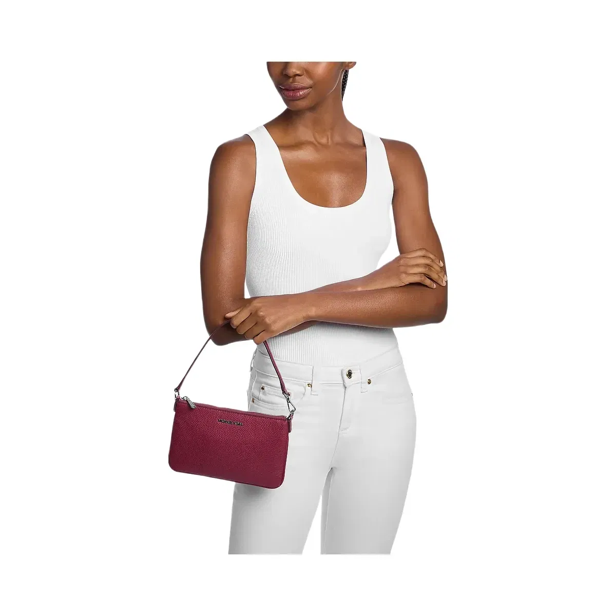 Michael Kors Jet Set Small Pebbled Leather Convertible Wristlet Maroon